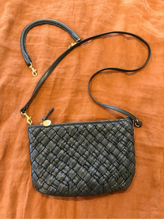 Clare V. Handbags - Woven Leather Crossbody Bag in Black with Gold Hardware